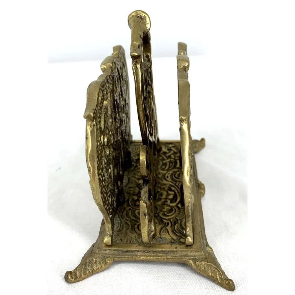 Brass Letter Napkin Holder Desk Organizer Floral Baroque Ornate Heavy 6" - Picture 4 of 6